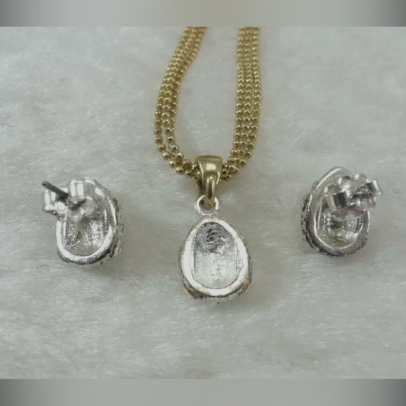 Avon Pave Crystals Teardrop Necklace and Earrings Triple Bead Ball Chain - Picture 8 of 8